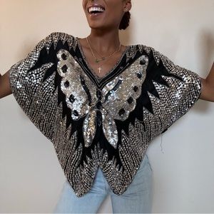 Vintage Silk Sequin Butterfly Blouse